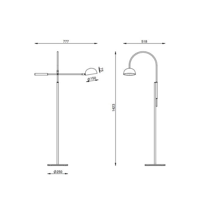Coluna Foco Metallo Solar Cúpula Bowl Articulada 1L G9 777x518x1423mm CO 330