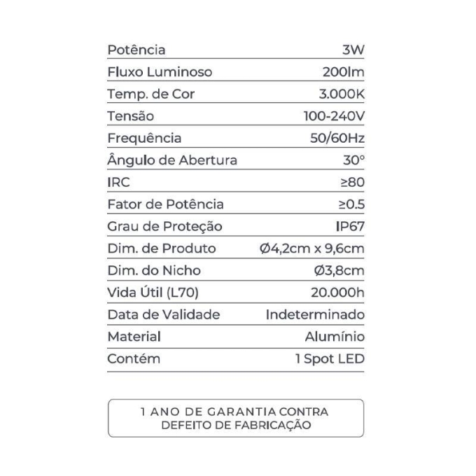 Embutido de Solo Nordecor Pinne On Redondo 3 watts 3000K 30° IP67 Alumínio Ø42x92mm 6975