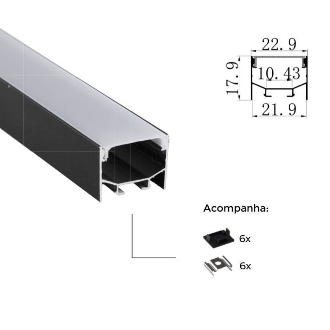 Perfil Sobrepor Nordecor Brise Preto 23x18mm Barra 3 metros 4340