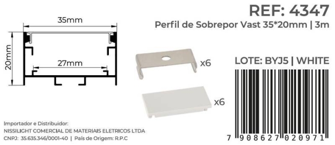 Perfil Sobrepor Nordecor Vast Branco 35x20mm Barra 3 metros 4347