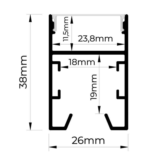 Perfil de Sobrepor Nordecor Fusy Preto 37x26mm Barra de 3 metros Alojamento para Fonte Slim 4206