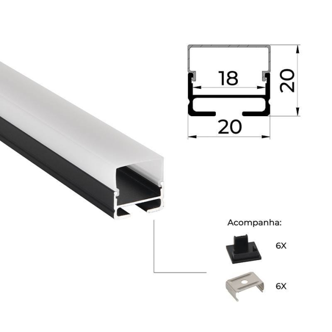 Perfil de Sobrepor Nordecor Vetro Preto 20x20mm Barra de 3 metros 4308