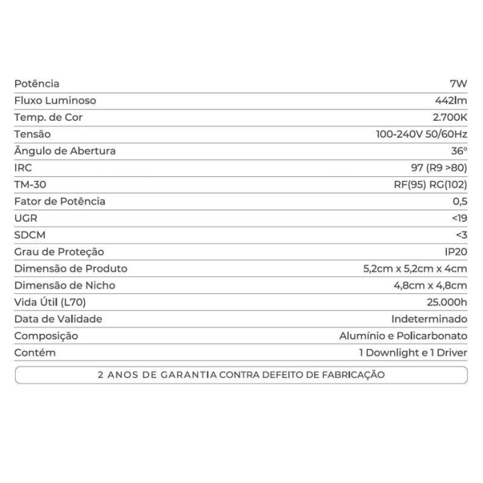 Embutido Nordecor Powerlux 4 Focos 7 watts Branco e Fundo Preto 2700K IRC97 36° Bivolt 52x52x40mm 80013