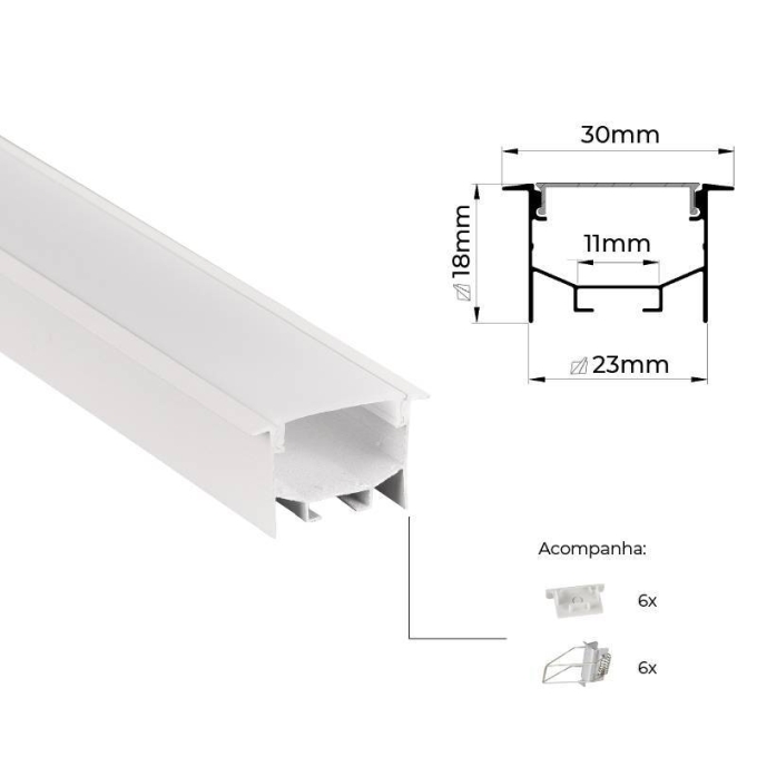 Perfil Embutir Nordecor Brise Branco 30x18mm Barra 3 metros 4335