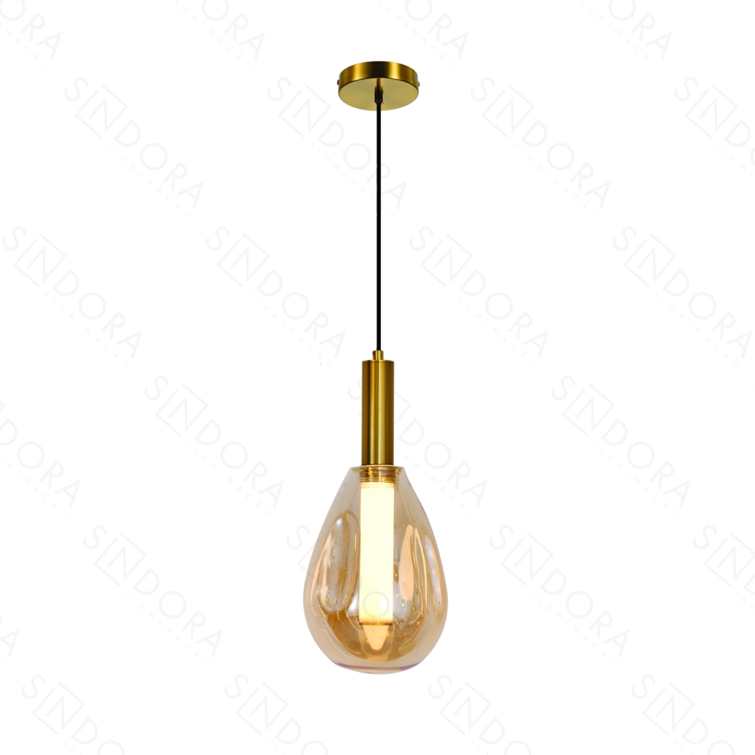 Pendente Sindora Metal Dourado e Vidro Amber 7 watts 3000K Ø200x150mm DCD04178