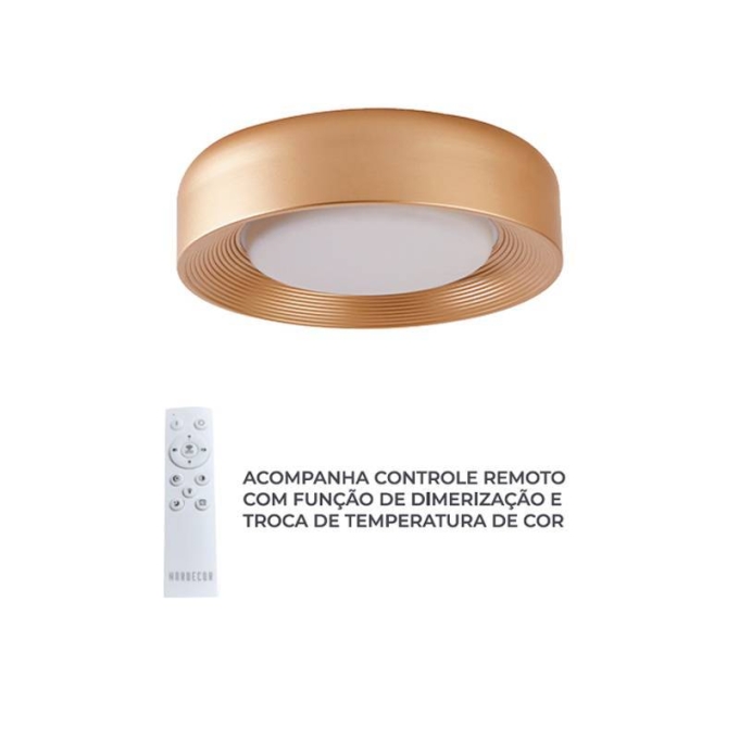 Plafon Nordecor Veta 24 watts Multitemperatura Dourado Ø400x105mm 90020
