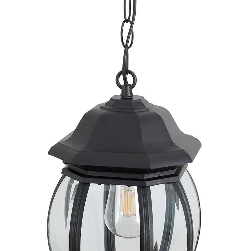 Pendente Nordecor Colonial Mareno Preto Alumínio e Vidro 1L E27 470x190mm 80054