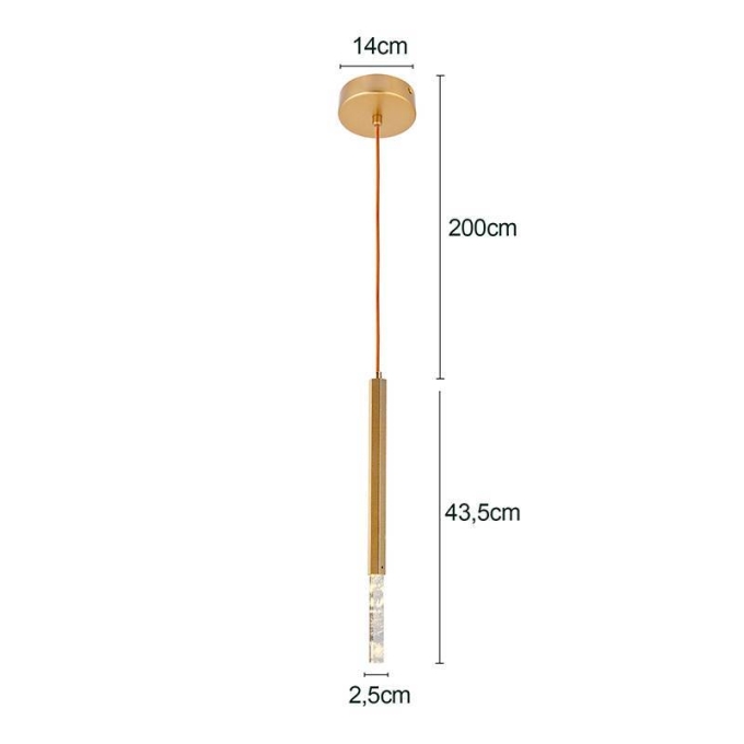 Pendente Nordecor Pean 3 watts 3000K Dourado Ø25x435mm 2518