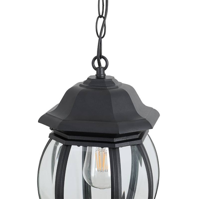 Pendente Nordecor Colonial Mareno Preto Alumínio e Vidro 1L E27 470x190mm 80054