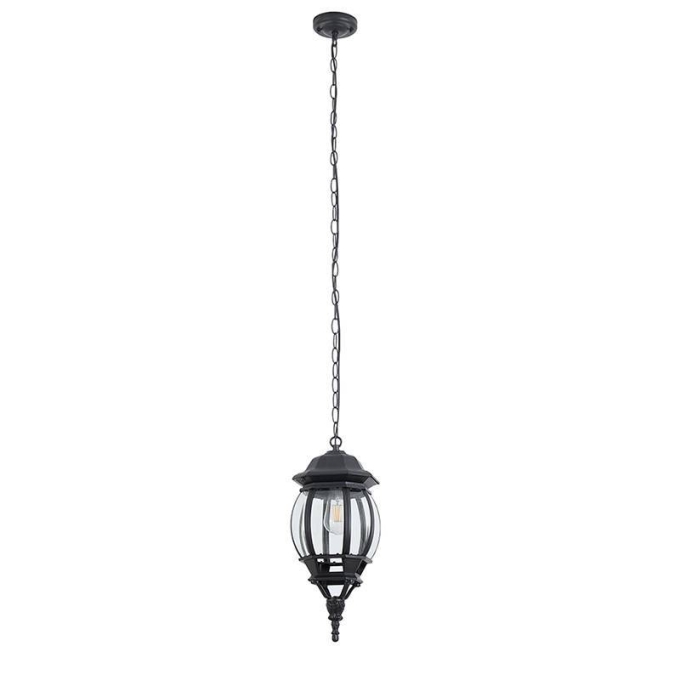 Pendente Nordecor Colonial Mareno Preto Alumínio e Vidro 1L E27 470x190mm 80054