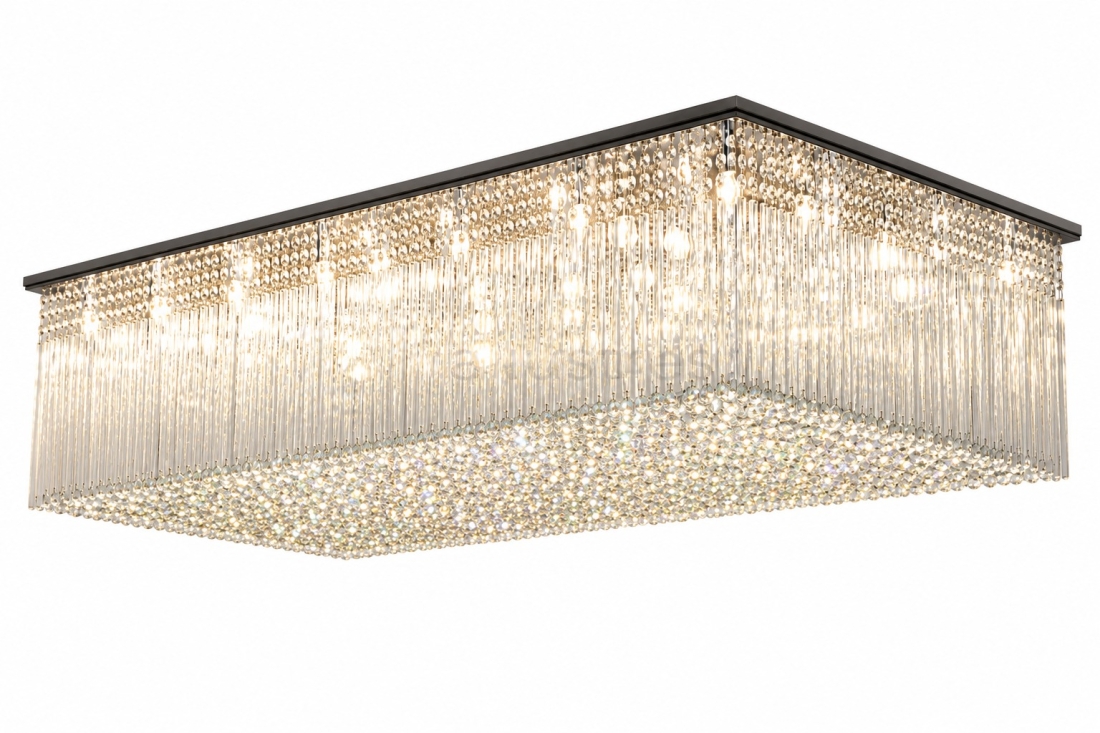 Plafon DNA Lustres Passarela Cristais Tubos e Bolas Transparentes 14L G9 1000x500x400mm