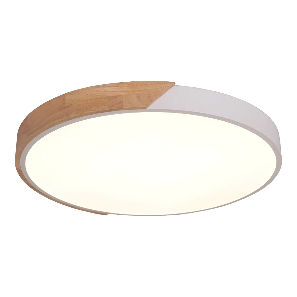 Plafon Skylight Wood Madeira e Branco 54 watts 3000K Bivolt Ø400mm SKY-4038R4-BR