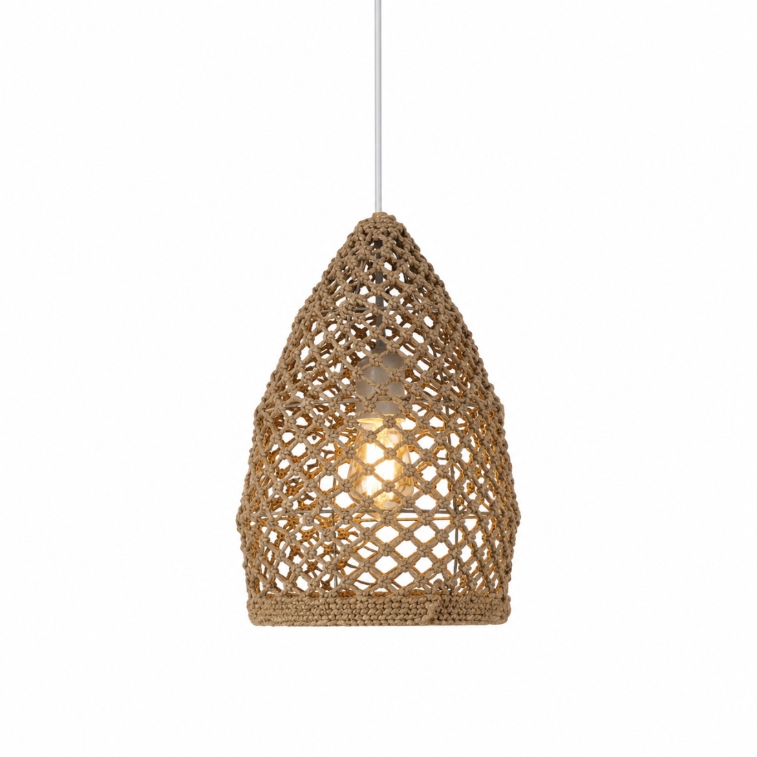 Pendente Quarto Crescente Itacaré Aramado com Trama de Crochê Artesanal Ø200x400mm LC-01