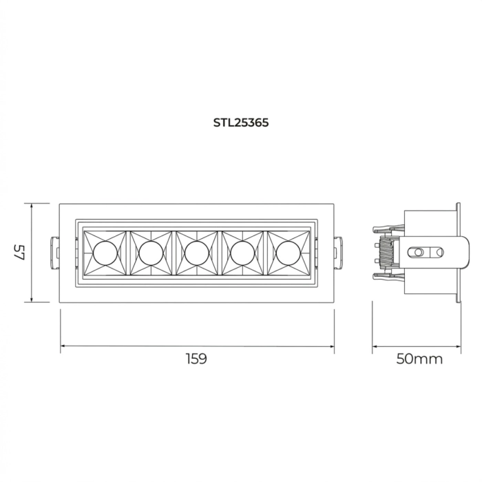 Spot de Embutir Stella Square Micro Direcional 5 Focos PT e Black Piano 30° IRC90 11,5W 3000K 50x159x57mm STL25365PTO-BP/30