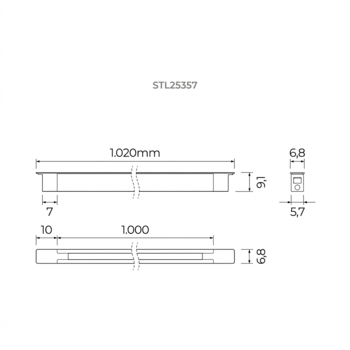 Perfil de Embutir Móbili Supermicro Stella Cinza Escuro 91x1000x68mm STL25357GR