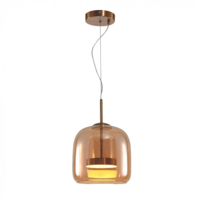 Pendente Sindora 8 watts 3000K Bivolt Metal Bronze e Vidro Conhaque 230x220mm DCD04017 PREN