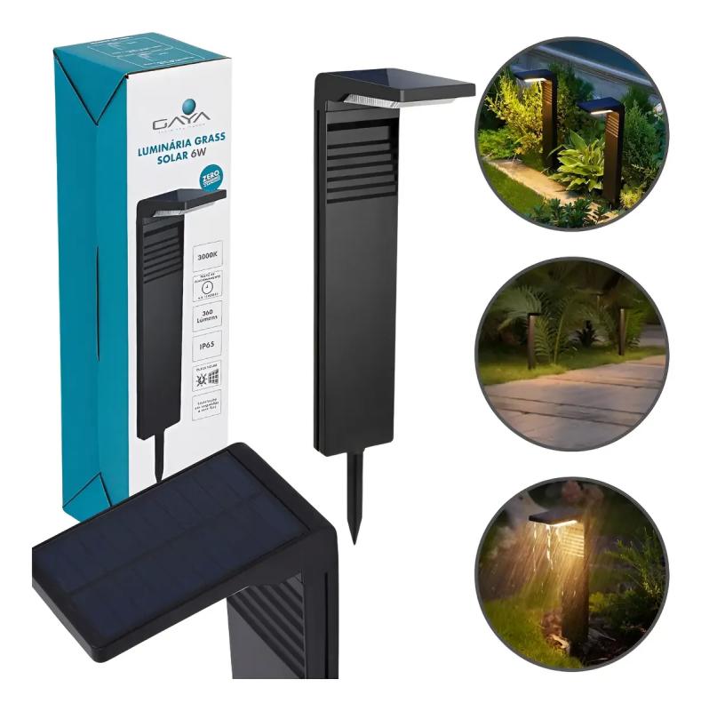 Poste Balizador Gaya Grass 6 watts 3000K IP65 Solar Preto 577mm 5504 PREN