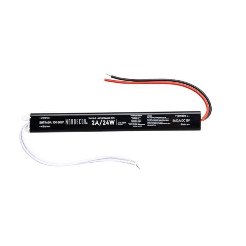 Fonte 12V Slim Nordecor 2A 24 watts IP20 195x25x20mm (Ultra Fina) 7014 PREN