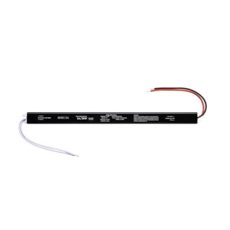Fonte 12V Slim Nordecor 3A 36 watts IP20  285x25x20mm (Ultra Fina) 7015 PREN