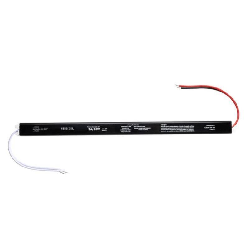 Fonte 12V Slim Nordecor 5A 60 watts IP20 315x25x20mm (Ultra Fina) 7017 PREN