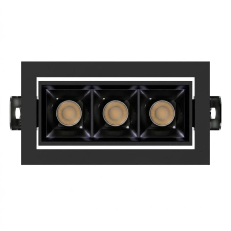 Spot de Embutir Stella Square Micro Direcional 3 Focos PT e Black Piano 30° IRC90 7W 2700K 40x104x57mm STL25364PTO-BP/27 PREN