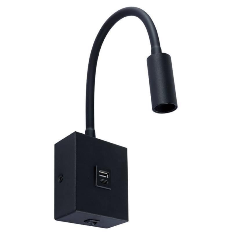 Arandela Nordecor Aine com USB 3 watts 3000K Preto Bivolt 90x75mm 2466 PREN