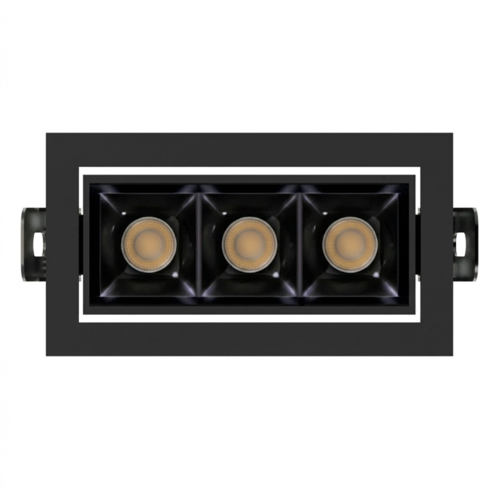 Spot de Embutir Stella Square Micro Direcional 3 Focos PT e Black Piano 30° IRC90 7W 3000K 40x104x57mm STL25364PTO-BP/30