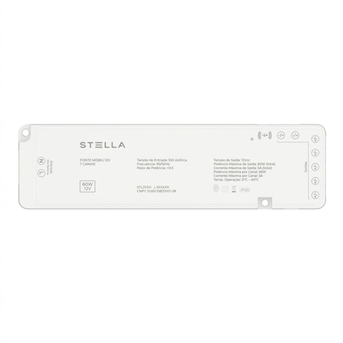 Fonte Driver Móbili Stella Branco 3A 5 Canais 60 watts 12V 185x203x57mm STL25341