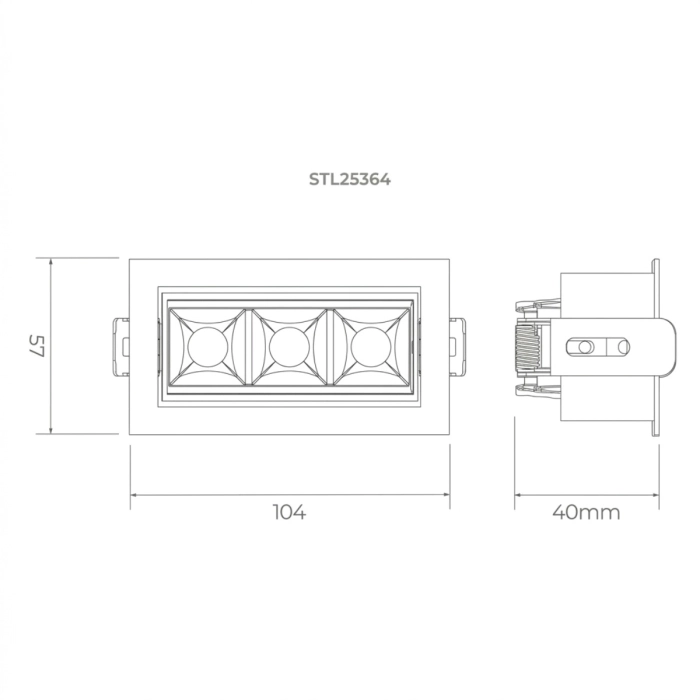 Spot de Embutir Stella Square Micro Direcional 3 Focos PT e Black Piano 30° IRC90 7W 2700K 40x104x57mm STL25364PTO-BP/27