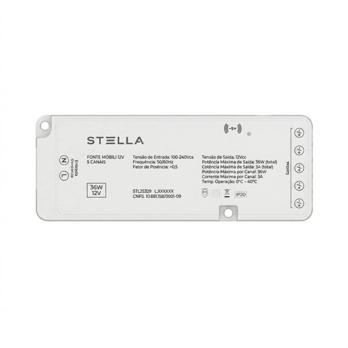Fonte Driver Móbili Stella Branco 3A 5 Canais 36 watts 12V 185x148x57mm STL25329