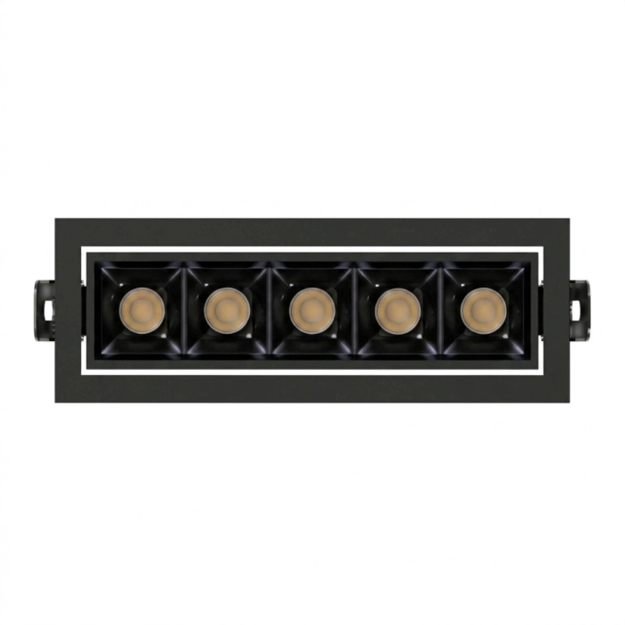 Spot de Embutir Stella Square Micro Direcional 5 Focos PT e Black Piano 30° IRC90 11,5W 3000K 50x159x57mm STL25365PTO-BP/30
