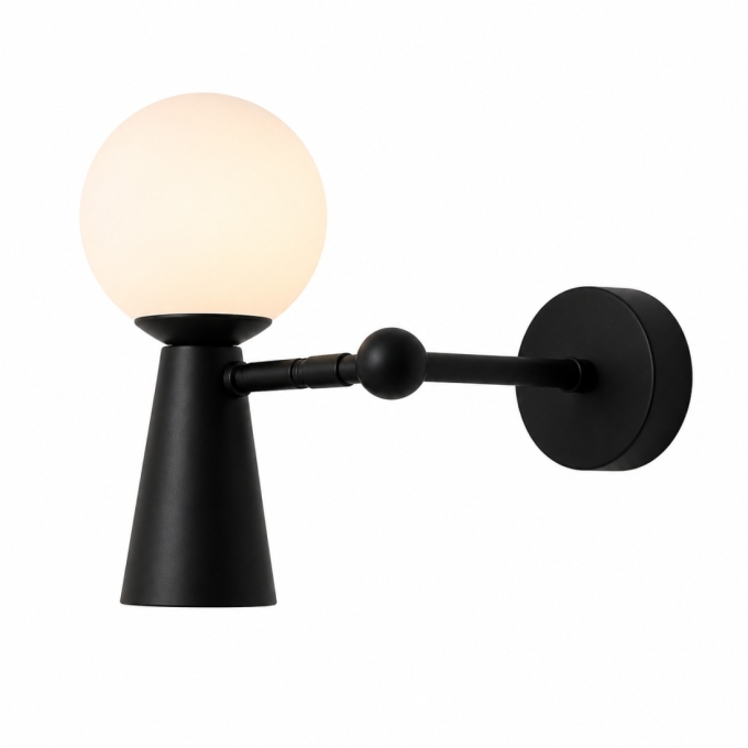 Arandela Golden Art Pivô Preto Fosco 1L G9 e 1L Dicróica Globo Ø100mm P9900PI PREN