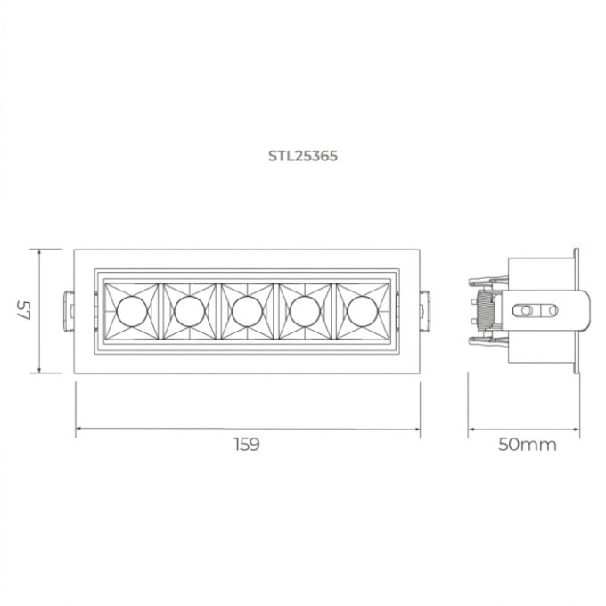 Spot de Embutir Stella Square Micro Direcional 5 Focos Branco 30° IRC90 11,5W 3000K 50x159x57mm STL25365BR/30