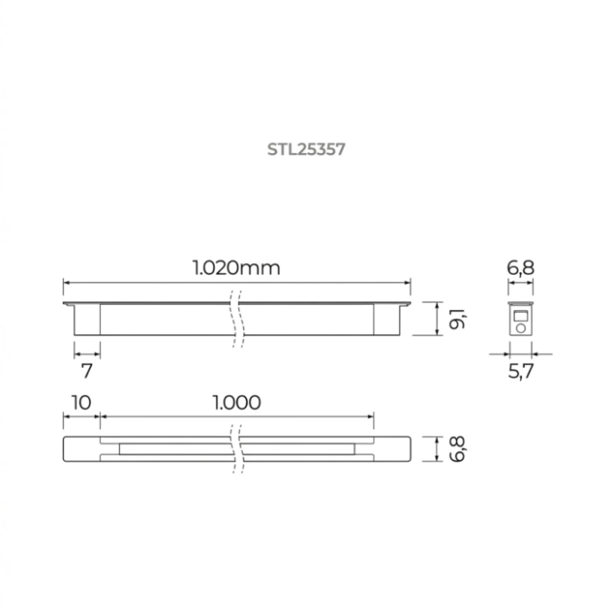 Perfil de Embutir Móbili Supermicro Stella Cinza Escuro 91x1000x68mm STL25357GR