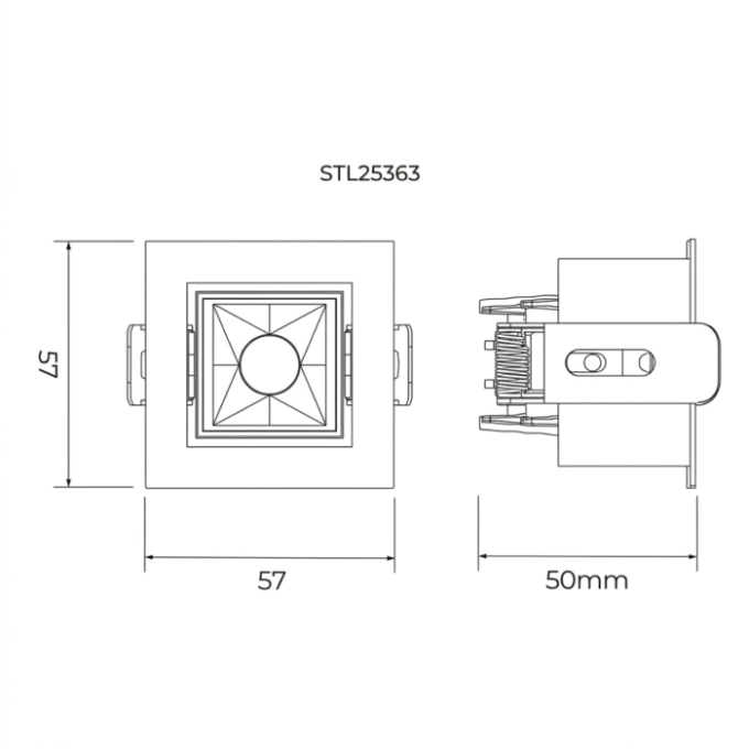 Spot Embutir Stella Square Micro 3 watts 30° 2700K Direcional Preto e Black Piano IRC90 50x57x57mm STL25363BR/27