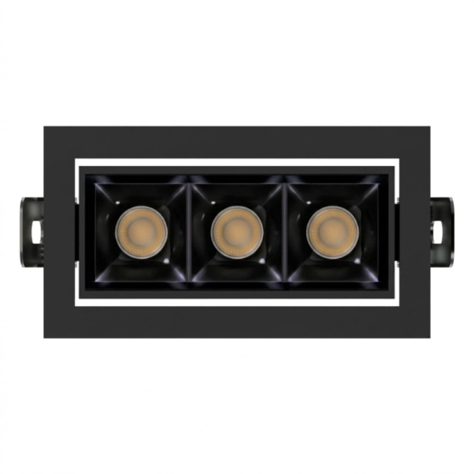 Spot de Embutir Stella Square Micro Direcional 3 Focos PT e Black Piano 30° IRC90 7W 3000K 40x104x57mm STL25364PTO-BP/30