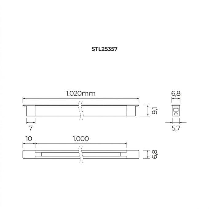 Perfil de Embutir Móbili Supermicro Stella Fendi 91x1000x68mm STL25357FD