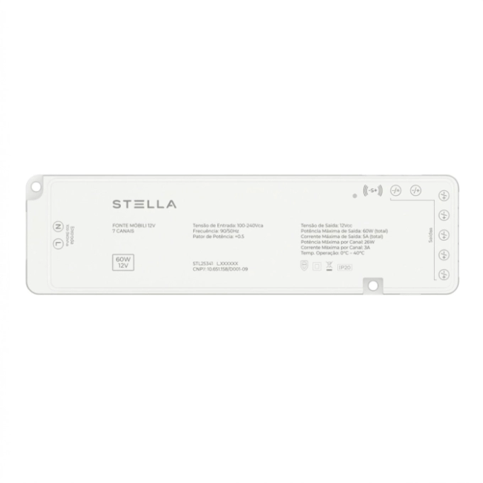 Fonte Driver Móbili Stella Branco 3A 5 Canais 60 watts 12V 185x203x57mm STL25341
