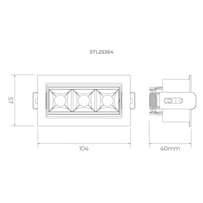 Spot de Embutir Stella Square Micro Direcional 3 Focos PT e Black Piano 30° IRC90 7W 2700K 40x104x57mm STL25364PTO-BP/27