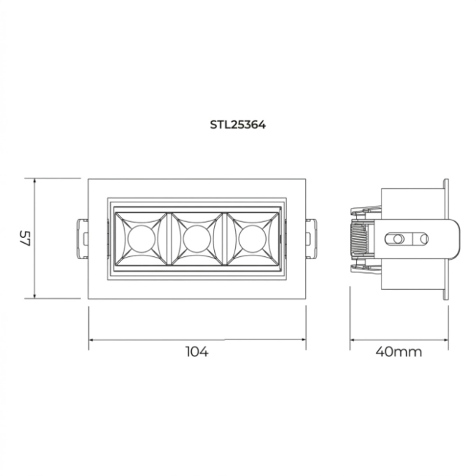 Spot de Embutir Stella Square Micro Direcional 3 Focos Branco 30° IRC90 7W 3000K 40x104x57mm STL25364BR/30 