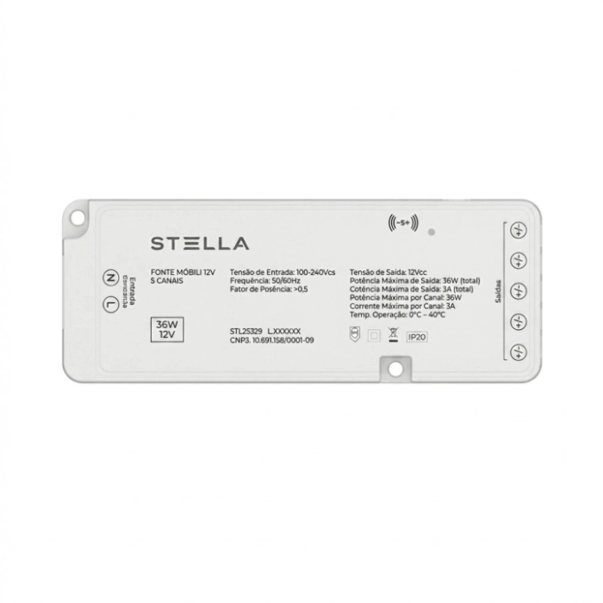 Fonte Driver Móbili Stella Branco 3A 5 Canais 36 watts 12V 185x148x57mm STL25329