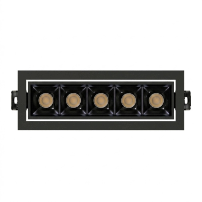 Spot de Embutir Stella Square Micro Direcional 5 Focos PT e Black Piano 30° IRC90 11,5W 3000K 50x159x57mm STL25365PTO-BP/30