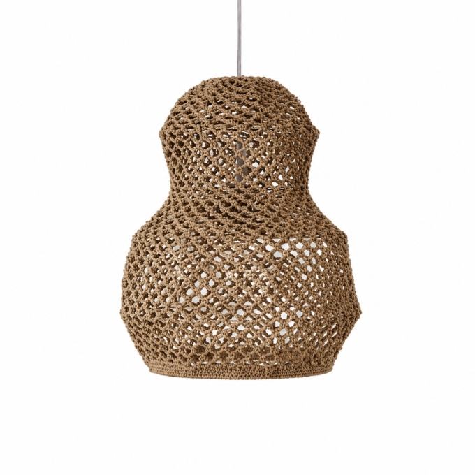 Pendente Quarto Crescente Boipeda Aramado com Trama de Crochê Artesanal Ø400x500mm LC-02