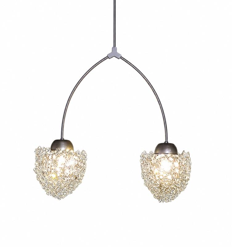 Pendente Artesanal Lampluz Estela Duo Metal e Cristal 2L G9 800x500mm 