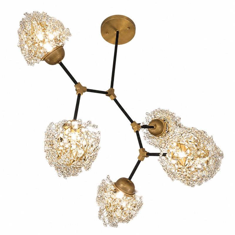 Lustre Artesanal Lampluz Estela Metal e Cristal 5L G9 800x600mm 