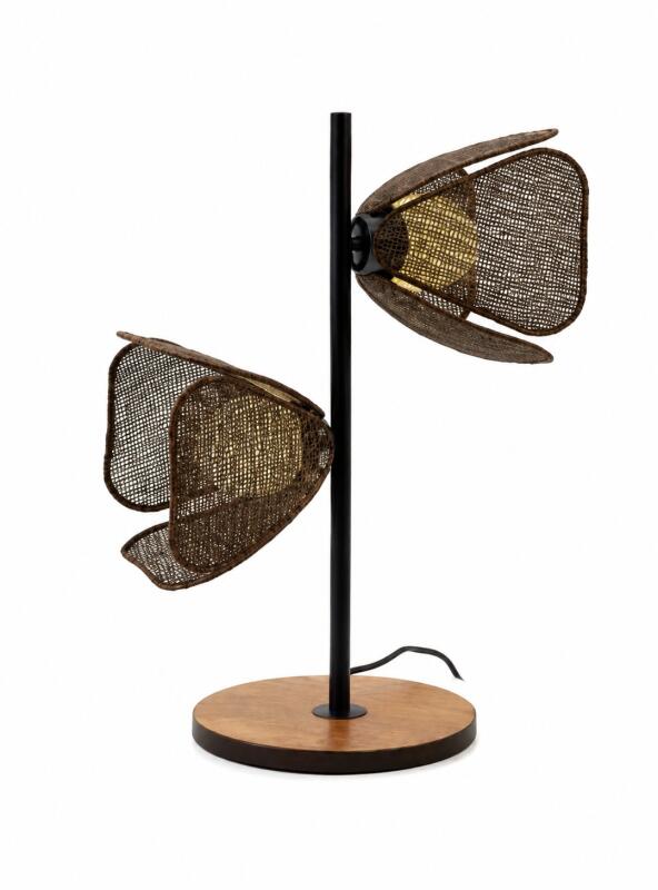Abajur Quarto Crescente Ibira Metal e Cúpulas em Palha Globos Ø100mm 2L G9  620x400x200mm BN-125