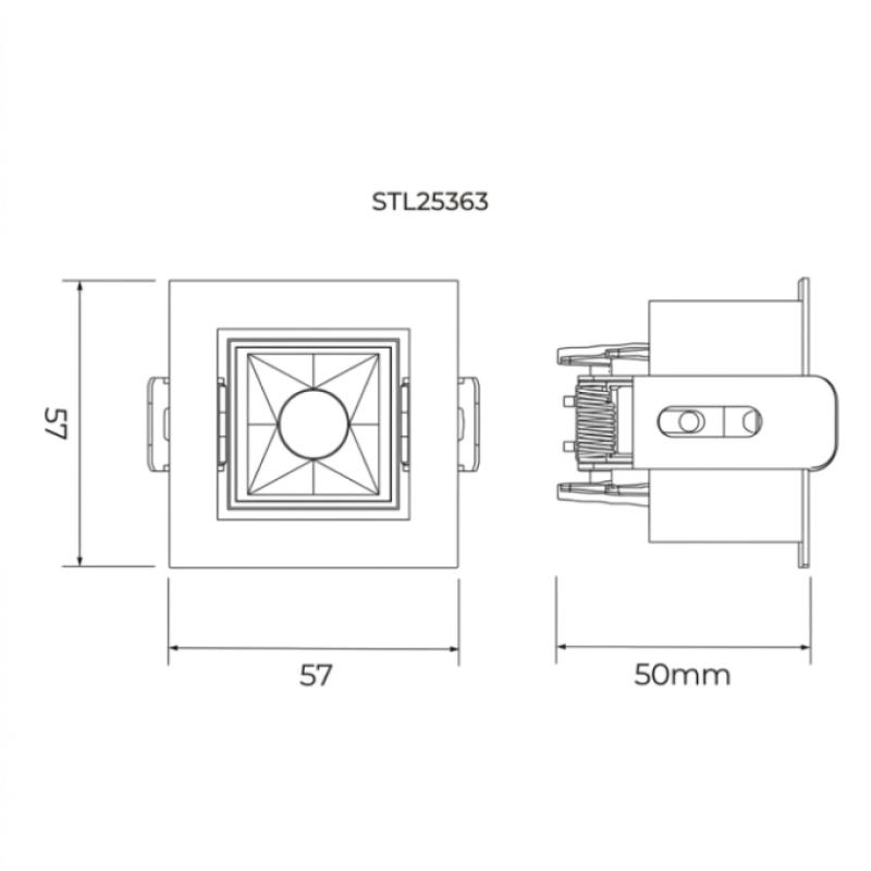 Spot Embutir Stella Square Micro 3 watts 30° 3000K Direcional Preto e Black Piano IRC90 50x57x57mm STL25363PTO-BP/30