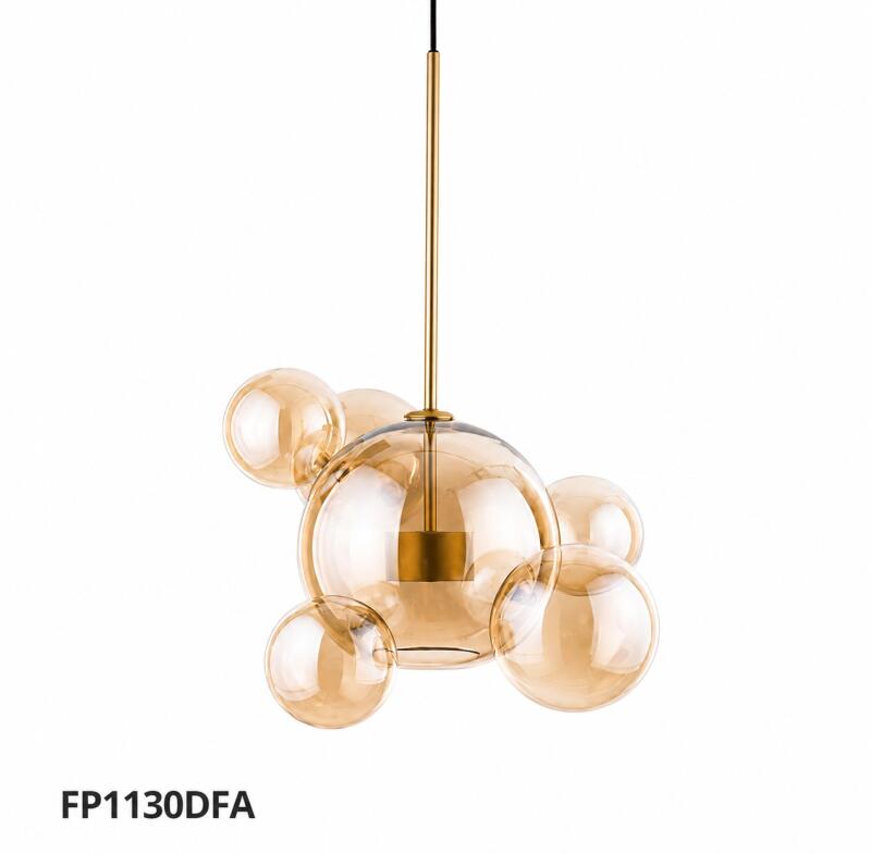 Pendente Flavo Vetri Metal Dourado Fosco Vidro Âmbar 6 watts 3000K Ø480X690mm FP1130DFA