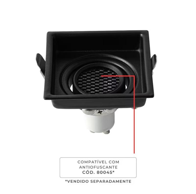 Spot de Embutir Nordecor Loyo Pro Quadrado Mini Dicroica Alumínio Preto 74x74mm 80034