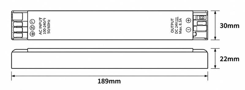 Fonte 12V/24V Slim Mundial Switch 200 Watts IP20 Bivolt 189x30x22mm ML-0107 PREN